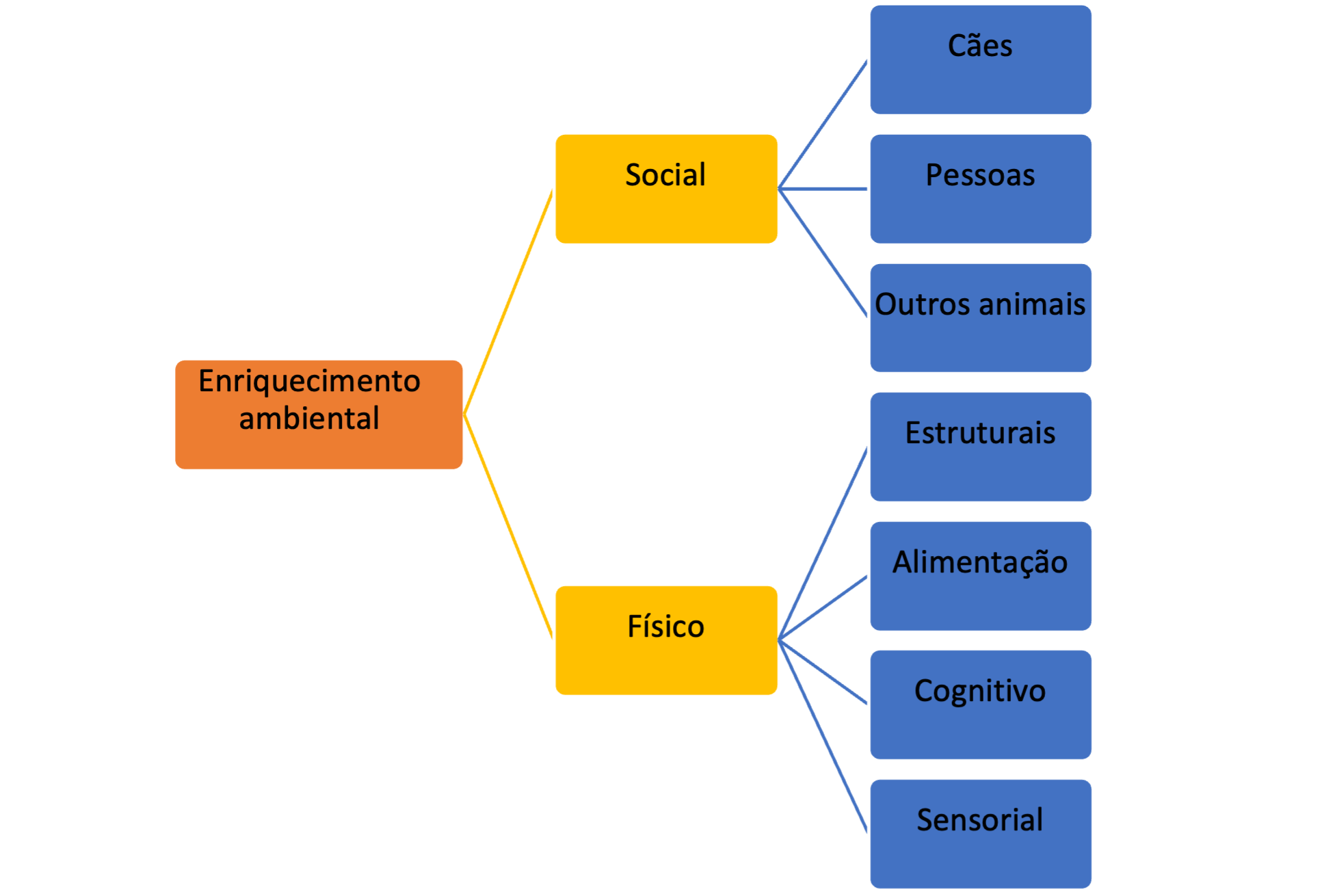 : Diagrama que demonstra os diferentes tipos de enriquecimento ambiental para o bem-estar dos cães.